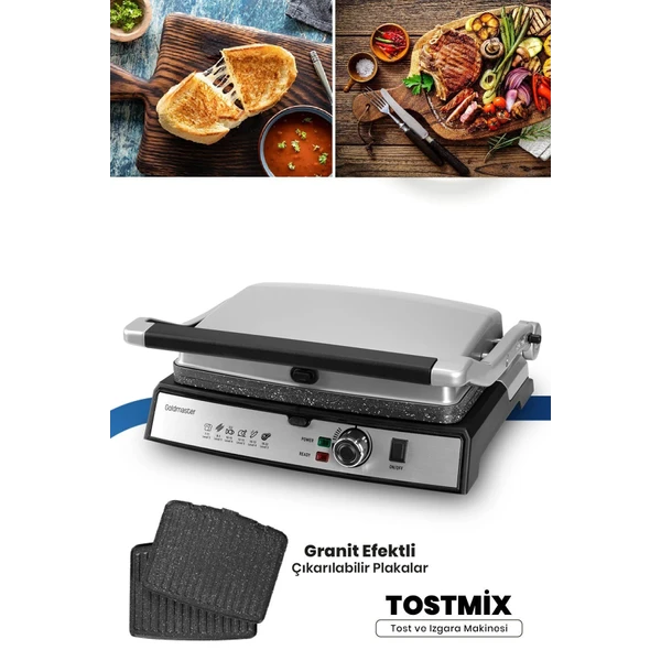 tostmix i̇nox paslanmaz çelik 2000 watt granit çıkarılabilir plakalı tost ve izgara makinesi